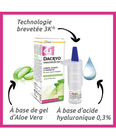 DACRYO - Hydration for dry eyes - Dry & tired eyes - Ophthalmic solution - Hyaluronic acid and aloe vera gel - Bottle - 10ml - Buy Online on GoSupps.com