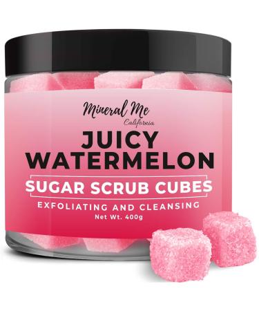 Body Scrub Exfoliator - 12oz WATERMELON Sugar scrub cubes w/Mango Butter & Shea butter- Ultra Hydrating & Moisturizing - All Natural & Organic for all body exfoliation- For hands, arms legs, elbow & foot Juicy Watermelon