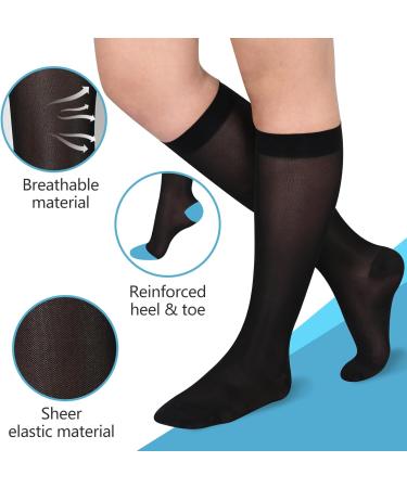 Athbavib Knee-High Compression Socks for Women | 15-20 mmHg Sheer Support for Swelling & Soreness - Size Large Black - Buy Online on GoSupps.com