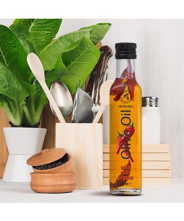 Olive Oil with Dried Chili Peppers 250ml - Fresh Edible Olive Oil - Olive Oil with Spices - Cooking Olive Oil - Natural Olive Oil Taste - Glass Bottle - Buy Online on GoSupps.com