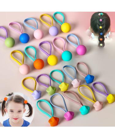 Zanwell 20pc Elastic Hair Ties with Balls Brightly Colored Marble Finish Hair Bands for Girls Bead Bubble Ponytail Holders No Damage Hair Accessories for Infants Toddlers Kids Teens