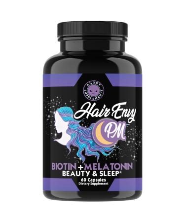 Angry Supplements Hair Envy PM Nighttime Beauty & Relaxation Formula for Women with Melatonin Biotin Calcium & Magnesium Supports Hair Health & Restful Nights 60 Capsules (1-Bottle)