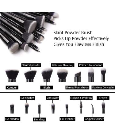 ZOREYA 15Pcs Premium Synthetic Makeup Brush Set for Foundation, Concealers, Powder, Blush - Black - Buy Online on GoSupps.com