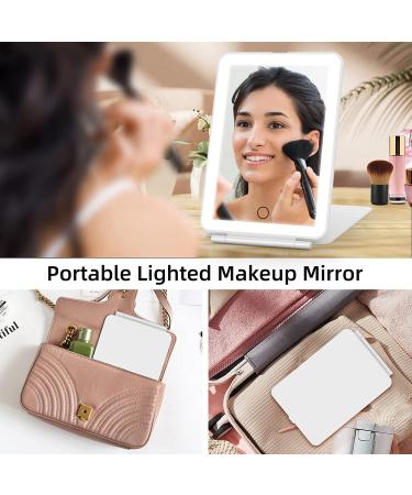 Rechargeable Travel Vanity Mirror | Lighted Makeup Mirror with 3 Colors Lighting and Touch Screen Dimming | Portable Compact Mirror with 72 LED Lights - White - Buy Online on GoSupps.com