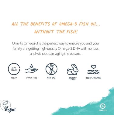 Omvits Vegan Omega 3 DHA Algae Oil Capsules 1000mg | 60 Softgels with Vitamin E | Sustainable Algal Alternative to Fish Oil | Vegetarian Essential Fatty Acids for Heart, Brain & Eyes - Buy Online on GoSupps.com