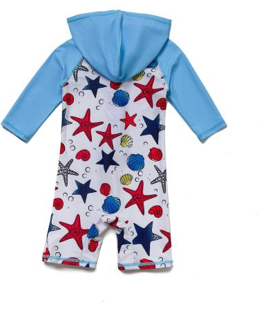 BONVERANO Baby Boys Swimsuit 6-9 Months Blue Star | UPF 50+ Full-Zip Hoodie One Piece Swimwear - Buy Online on GoSupps.com