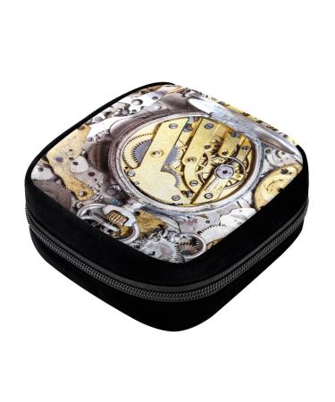 GIAPB Period Bag Sanitary Napkin Storage Bag Pad Holder for Period Makeup Pouch Vintage Work Pile Clock Color5187