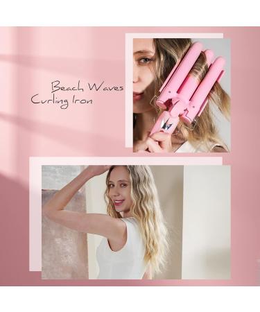 25mm Wave Iron for Hair | 3-Barrel Ceramic Curling Iron with Adjustable Temperature - Quick Heating Rose Pink Waves for All Hair Types - Buy Online on GoSupps.com