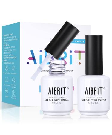 AIBRIT Gel Nail Polish Remover Gel Polish Remover for Nails 2 pcs Soak Off UV Gel Polish in 2-5 Minutes 2 Pack 0.5 fl oz./15ml