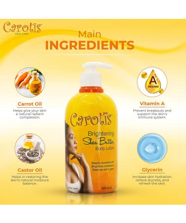 CAROT S Carotis Skin Brightening Body Lotion 17.6 fl oz - Removes Dark Spots, Shea Butter, Arbutin Complex, Vitamin A - 500ml - Buy Online on GoSupps.com