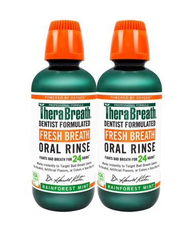 TheraBreath Fresh Breath Dentist Formulated Oral Rinse Rainforest Mint 16 Ounce (Pack of 2)