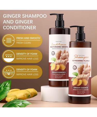 Set of 2 Ginger Shampoo & Conditioner - Deep Cleanser & Anti-Frizz Hydrating Care | Volumizing Oil Control for Men & Women - 17 oz - Buy Online on GoSupps.com