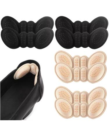 4 Pairs Foam Heel Pads for Shoes Heel Insert for Shoes Too Big Anti Slip Cushion Grip for Loose High Heels Comfort Protector Liners for Women Men Back of Heel Fillers (Black and Skin)