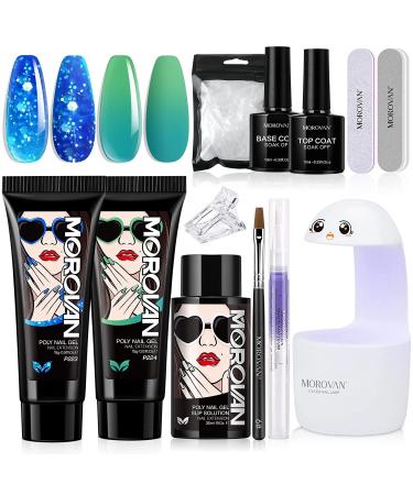 Morovan Poly Gel Nail Kit - 15ml Poly Gel kits with Slip Solution Base Coat and Top Coat Starter Kit Nail Extension Gel Kit with UV Lamp Poly Nail Gel Kit with Everything