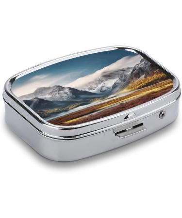 Travel Pill Box with Mountain Scenery - 2 Compartment Metal Organizer for Medicine | Portable Decorative Pill Case for Pocket & Purse - Buy Online on GoSupps.com