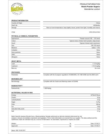 Reishi Organic 120 Capsules - Ganoderma Lucidum | Vital Fungus & Mushroom of Immortality | Vegan & Additive-Free | Biotiva - Shipped Worldwide - Buy Online on GoSupps.com