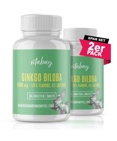 Vitabay Ginkgo Biloba 6000 mg |360 capsules |Time -optimized tax |With 24% Flavone & 6% Lactone |Laboratory test & made from high -quality raw materials 180 pieces (2 -pack)