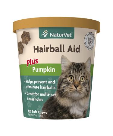 NaturVet Hairball Remedy Vitamin & Digestive Aid Supplement for Cats  Pet Health Supplement for Cat Hairballs, Digestive System Support  Includes Pumpkin, Vitamins 100 Soft Chews
