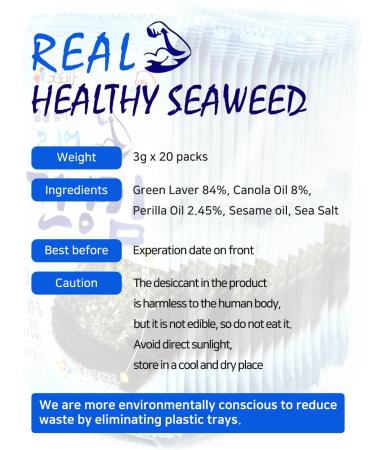 Kwangcheonkim Clover Real Healthy Kim 60g Seasoned Seaweed Snack - K-food On-The-Go Vegan Keto Friendly - Buy Online on GoSupps.com