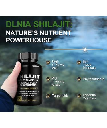 DLNIA 8-in-1 Shilajit for Men & Women with Ashwaganda Himalayan Organic Supplement with Rhodiola Rosea, Ginseng, Turmeric, Mushroom, for Immune Support, Energy, Calm, Focus, Clarity, Sleep, Cortisol - Buy Online on GoSupps.com
