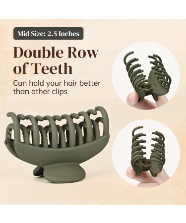 DEEKA 4 PCS Double Row Teeth Hair Claw Clips 2.5 Inches - Matte Clips for Thin, Short Hair - Hair Accessories for Women and Girls, Pack of 4 (Black/Green/Khaki/Blue) - Buy Online on GoSupps.com