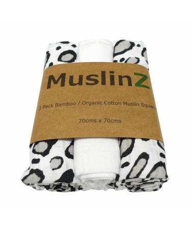 MuslinZ Sensory Muslin squares in Black and White for Visual Stimulation and Sensory Play Bamboo/Organic Cotton mix (70x70cms Leopard)