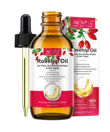 Rosehip Oil 60ML Organic Rosehip Seed Oil Anti-Aging Natural Cold Pressed Unrefined For Face Hair Nail Scar All Skin & Hair Typess