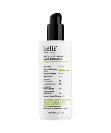 belif Milky Hydra Balancing Moisturizer | Daily Hydrating Lightweight Face Cream Soothes & Hydrates | for Normal & Combination Skin | Moisturizing K Beauty Skincare with Sage Extract | 4.22 Fl Oz