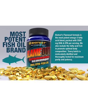 Biotest Flameout Inflammation Scavenger - 5500mg Omega-3 Fish Oil Supplement - Pharmaceutical Grade DHA & EPA - Promotes Brain & Heart Health - 90 Softgels - Buy Online on GoSupps.com