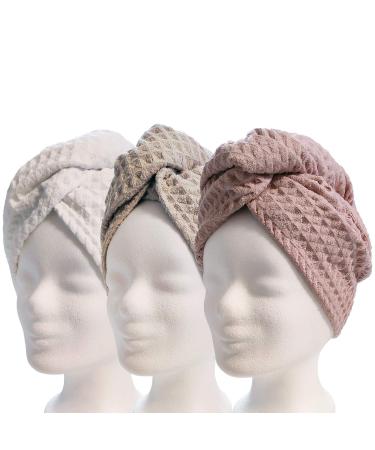 Lead Care Haarurban Turban Hair dryer 3 Set - Fast drying microfiber drying cloth with button (3 Set white cream pink)