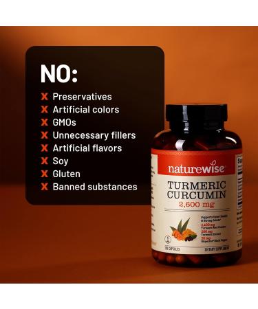 NatureWise Turmeric Curcumin with Black Pepper 2600mg - Ultra Absorption Turmeric Curcumin Supplement + BioPerine - Naturally-Sourced Vegan Non-GMO USA Manufactured - 120 Capsules 30-Day Supply  - Buy Online on GoSupps.com