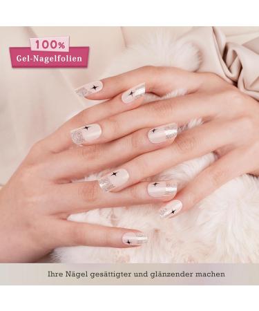 Danni & Toni Starry Serenade Half-Hardened Gel Nail Films - Silver & White French Glitter Stars | Self-Adhesive Nail Wraps | 28 Sticker Set - Buy Online on GoSupps.com