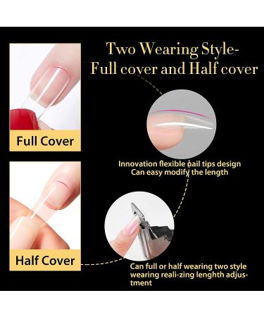 UNA GELLA Soft Gel Nail Tips Pre-file - 600 Square Gel Tips | Straight Square Fake Nails for Nail Extension - 12 Sizes Tapered Square, No C Curve - Home DIY Salon with Box - Buy Online on GoSupps.com