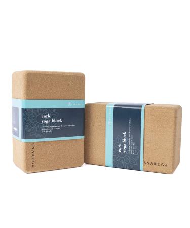 SNAKUGA Cork Yoga Block 2 Pack for Pilates, 4'' or 3'' Non-Slip & High Density Blocks for Meditation, Fitness and Stretching, Supportive and Flexibility Brick for Improve Poses Balance 9"x6"x4''