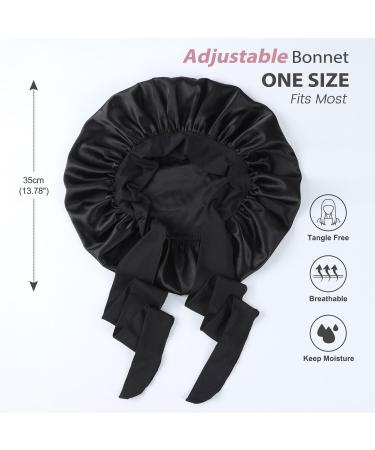 Silk Satin Bonnet for Curly Hair - Double Layer Reversible Sleeping Cap - Black - Buy Online on GoSupps.com
