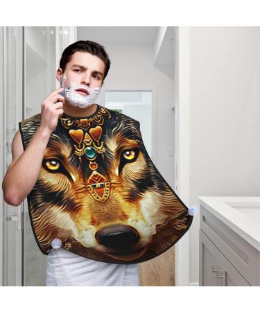 Elegant Wolf Print Beard Bib Apron - Non-Stick Hair Catcher for Men | Perfect Shaving Gift | One Size Black - Buy Online on GoSupps.com