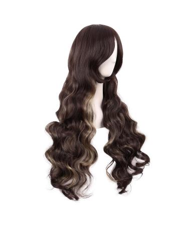 MapofBeauty 32 inch Long Curly Brown & Gold Anime Cosplay Wig with Side Bangs - Perfect for Costume & Dress Up - Buy Online on GoSupps.com