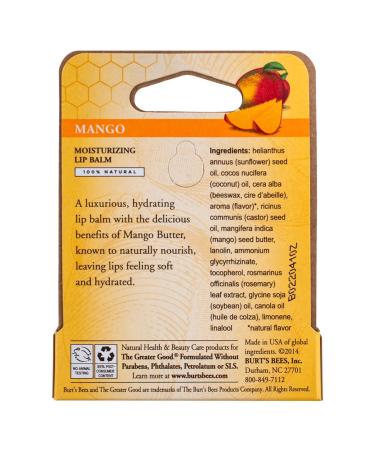 Burt's Bees Mango Lip Balm 0.15 oz - Pack of 12 | Hydrating & Nourishing | International Shipping Available - Buy Online on GoSupps.com