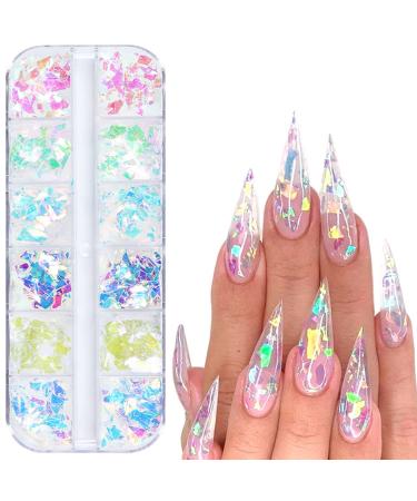 Mermaid Glitter Nail Art Sequins Holographic 3D Iridescent Ultra Thin Transparent Shiny Nail Art Glitter Flakes Design Glitter Irregular Nail Sequins Acrylic Supplies for Women Manicure Decorations Irregular and Mermaid