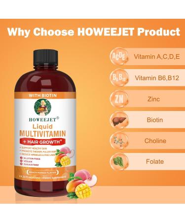 HOWEEJET Hair Growth + Liquid Multivitamin with Biotin 10000mcg Hair & Skin Support Supplement Fuller Hair Reduce Wrinkles & Fine Lines for Women & Men Ages 18+ 15.22 fl oz (2) - Buy Online on GoSupps.com
