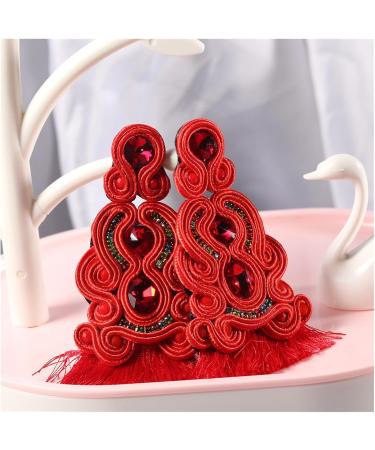 Rhaiyan Handmade Leather Earrings - Ethnic Soutaache Style Pink Drop Jewelry for Women | Unique Party Gifts - Buy Online on GoSupps.com