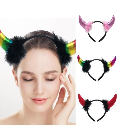 amangul Glitter Horn Headband Devil Horns Headband Halloween Horns Headband Cosplay Fancy Dress Photo Props Hair Accessory(Color Light Cloth Bl) - Buy Online on GoSupps.com