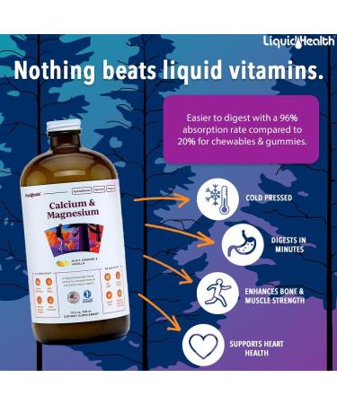 32 fl oz Liquidhealth Calcium & Magnesium Supplement - Joint & Bones Support with Vitamin D3 - Citrate Vegetarian Formula - Non GMO - Natural - 1 Pack - Buy Online on GoSupps.com