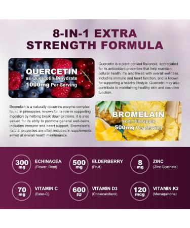 (2 Pack) Quercetin Gummies - Quercetin with Bromelain 2378mg - Blend with Elderberry, Echinacea Purpurea Extract, Zinc, Vitamin C,D3,K2, Complex Supports Immune, Cardiovascular & Respiratory Function 60 Count (Pack of 2) - Buy Online on GoSupps.com