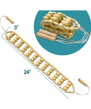 Deston Wood Back Massager Roller Rope - Manual Massage Strap for Pain Relief in Back, Neck, Shoulders, Legs, Waist - Wooden Therapy for Lymphatic Drainage, Anti Cellulite, Muscle Recovery - Buy Online on GoSupps.com