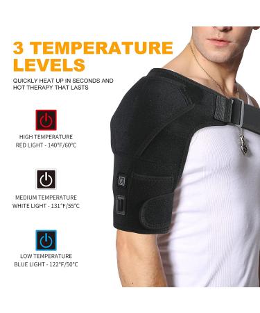 Heated Shoulder Brace with Adjustable Heat Settings for Pain Relief - Compression Sleeve Wrap for Rotator Cuff - Men Women Black - Buy Online on GoSupps.com