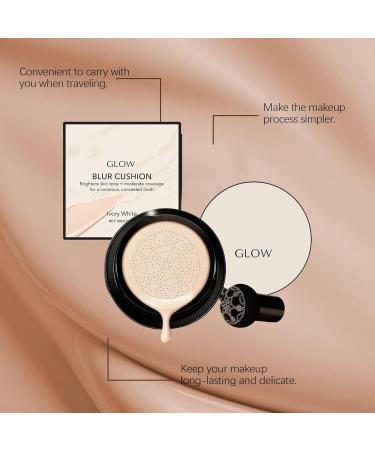  WRANBAO Luminous Cushion Foundation - Mushroom Head Cushioned CC Cream Long-Lasting Brightening BB Cream Makeup for All Skin Types Full Coverage Foundation (4pcs-Natural Color) - Buy Online on GoSupps.com