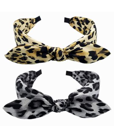 Hodooly Leopard Print Knot Headbands - 2 Piece Rabbit Ear Bow Turban Hair Hoops for Women and Girls - Buy Online on GoSupps.com