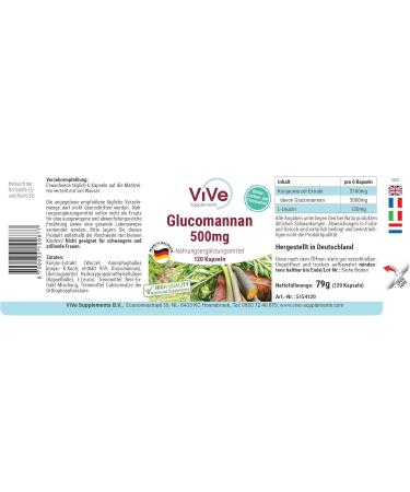 Glucomannan 500mg - 120 Vegan Capsules | Konjac Root Extract | Natural Fiber Supplement | Quality from Germany - Vive Supplements - Buy Online on GoSupps.com