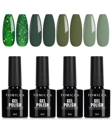 Tomicca UV nail polish green set 4 colors dark green glitter gel nail polish soak off UV/LED not toxic and durable Christmas set for starter nail art salon diy home 8ml autumn-A116014 - Buy Online on GoSupps.com